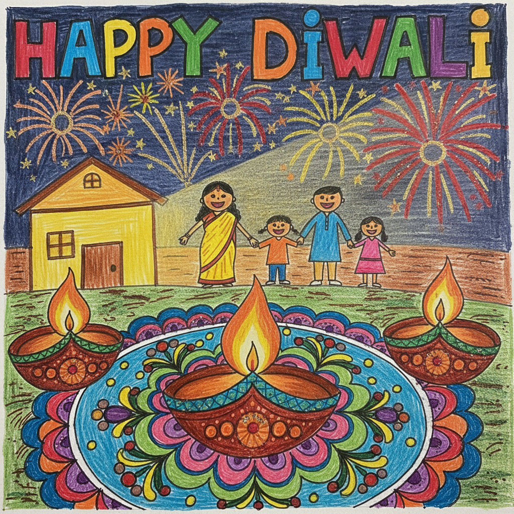 Diwali Drawing Project for School Kids 2025 | Easy Diwali Drawing in HD 5 Happy Diwali Project Drawing