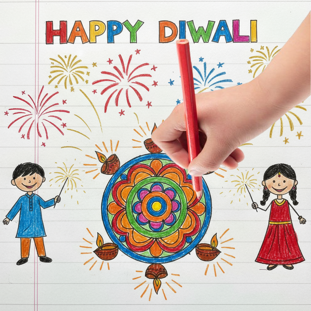 Diwali Drawing Project for School Kids 2025 | Easy Diwali Drawing in HD 2 Diwali Drawing for Project - Easy Drawing