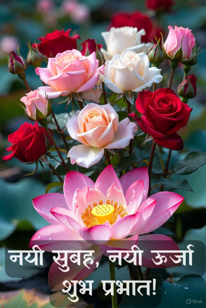 Good Morning Rose Flower Image in Hindi with सुप्रभात संदेश 2025