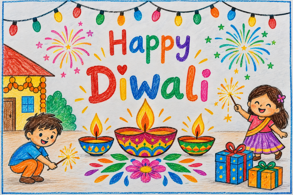 Diwali drawing crayon colors school